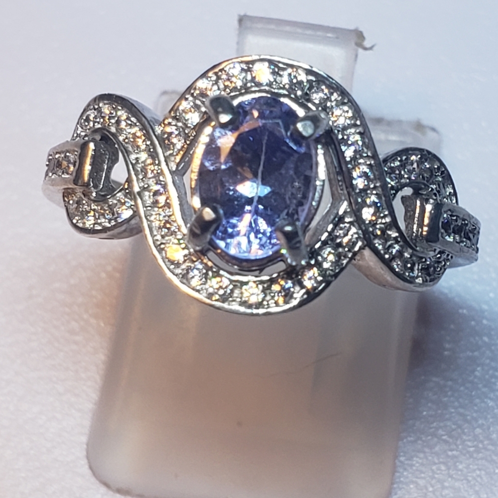 Glorious Genuine Tanzanite And White Zircon Ring
